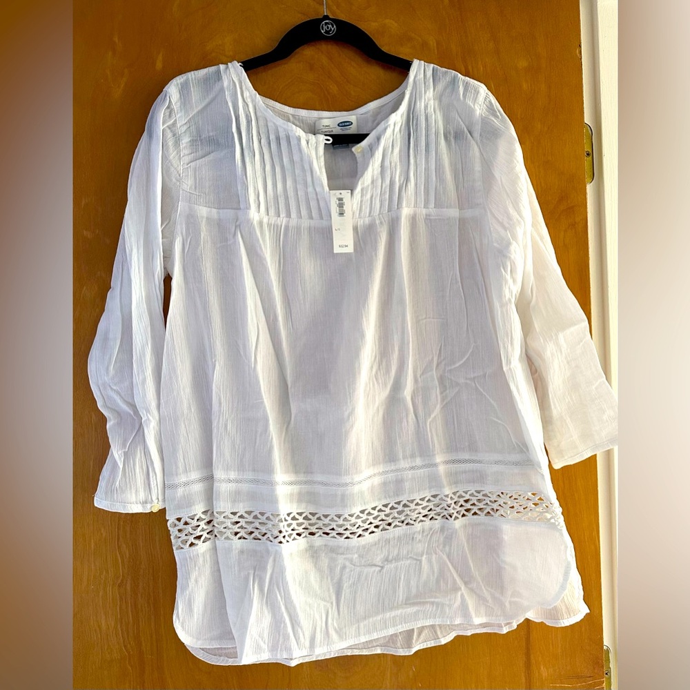Old Navy lace- crochet gauze, embroidered tunic, size L, NWT
